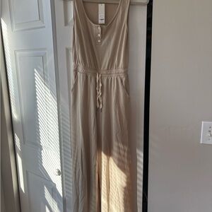 Beige Sleeveless Jumpsuit with Drawstring Waist